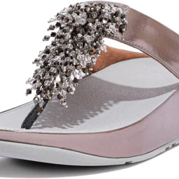 Women's Beaded Toe-Post Sandals Faux Leather 10 Inch Heel Comfort - Picture 2 of 4